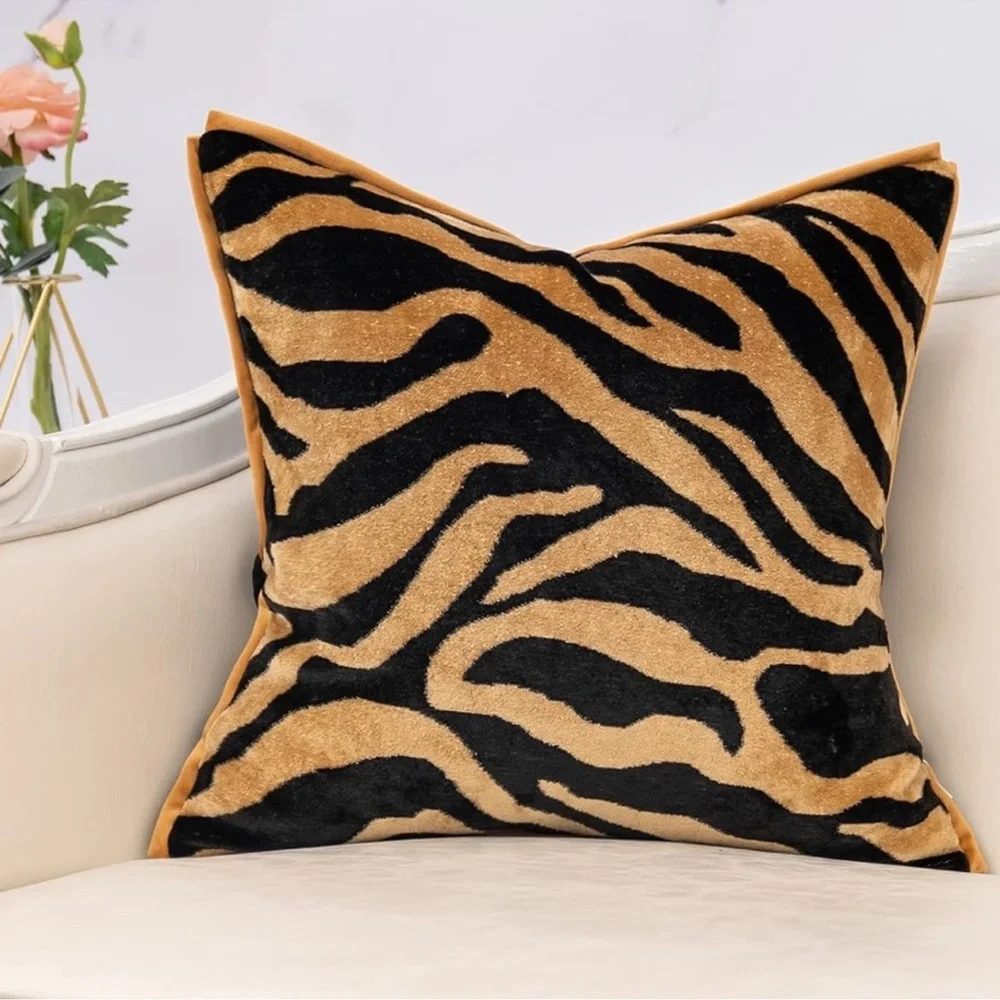 🆕 Zebra Print Velvet EURO decorative accent pillow cover in 18” x 18”